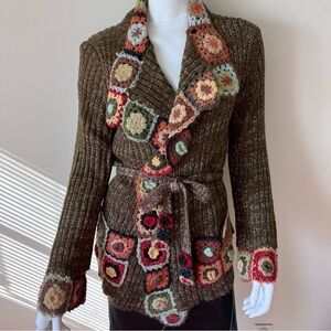 NWT Relais wool blend duster w/ patchwork accent